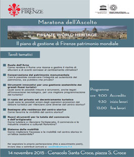 Quinta maratona dell'ascolto su ''Il piano di gestione di Firenze patrimonio mondiale''