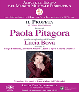 Lyceum Club: la voce di Paola Pitagora sulle note dell'arpista Lucia Bova per ''Il profeta'' di Gibran