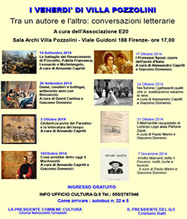 Conversazioni letterarie ''I venerdì di Villa Pozzolini'', il programma di ottobre/novembre