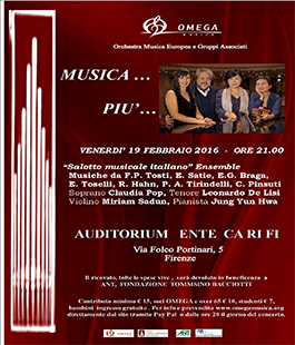 ''Salotto Musicale Italiano'', serata di beneficienza all'Auditorium dell'Ente CaRiFi