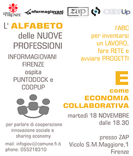 ''L'alfabeto delle nuove professioni'', incontro sul tema della ''Economia Collaborativa'' all'Informagiovani Firenze