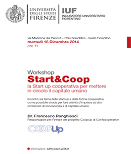 Workshop: ''Start&Coop - la Start up cooperativa per mettere in circolo il capitale umano''